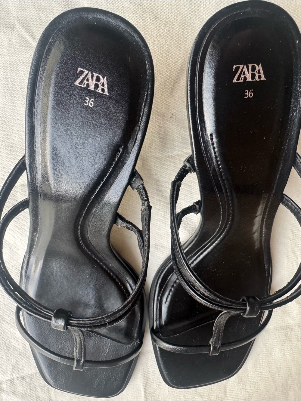 ZARA Black Minimalist Mid Heeled Sandals 6